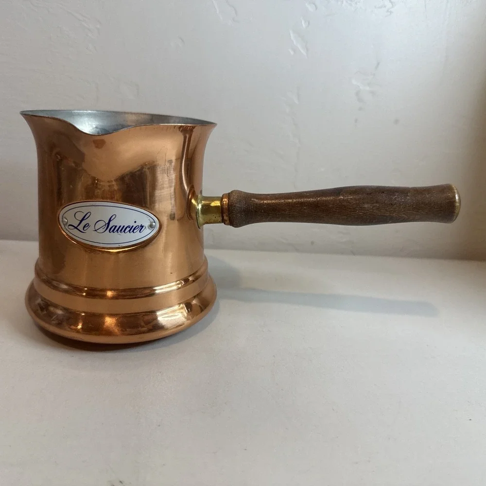 Vintage Teleflora Le Saucier Copper Sauce Pan w/ Wood Handle 1984 Kitchen